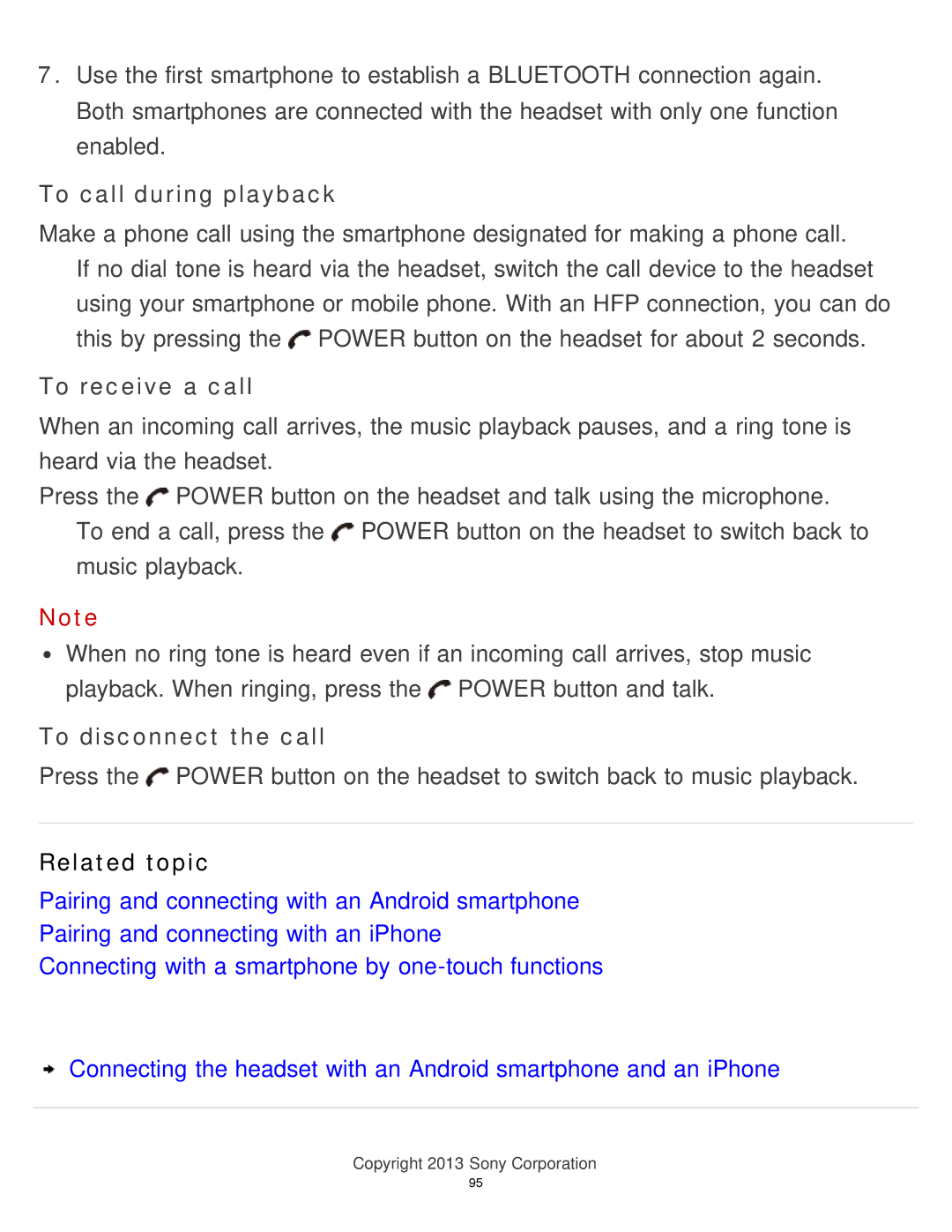 Sony MDR-AS700BT manual To call during playback 