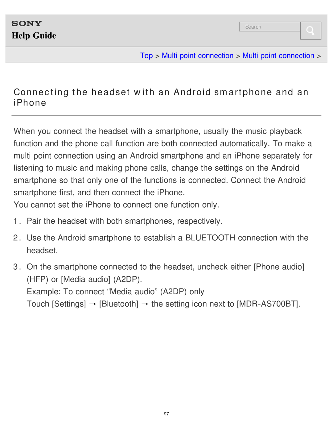 Sony MDR-AS700BT manual Help Guide 