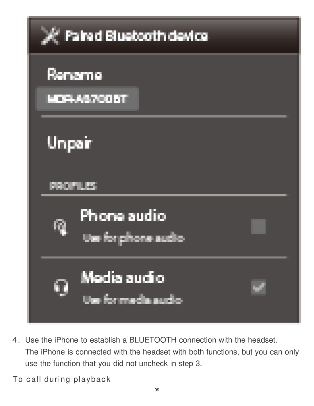 Sony MDR-AS700BT manual To call during playback 