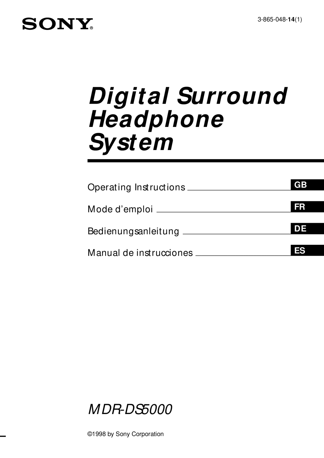 Sony MDR DS5000 operating instructions Digital Surround Headphone System 