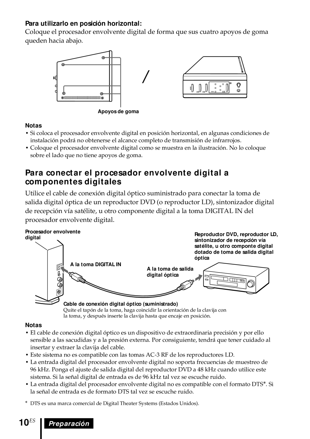 Sony MDR DS5000 operating instructions 10ES, Para utilizarlo en posición horizontal 