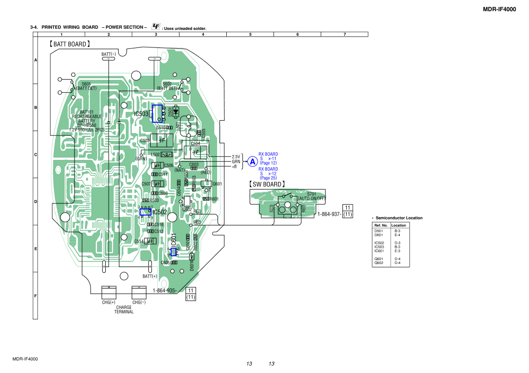 Sony MDR-IF4000 service manual Batt Board, Printed Wiring Board Power Section 