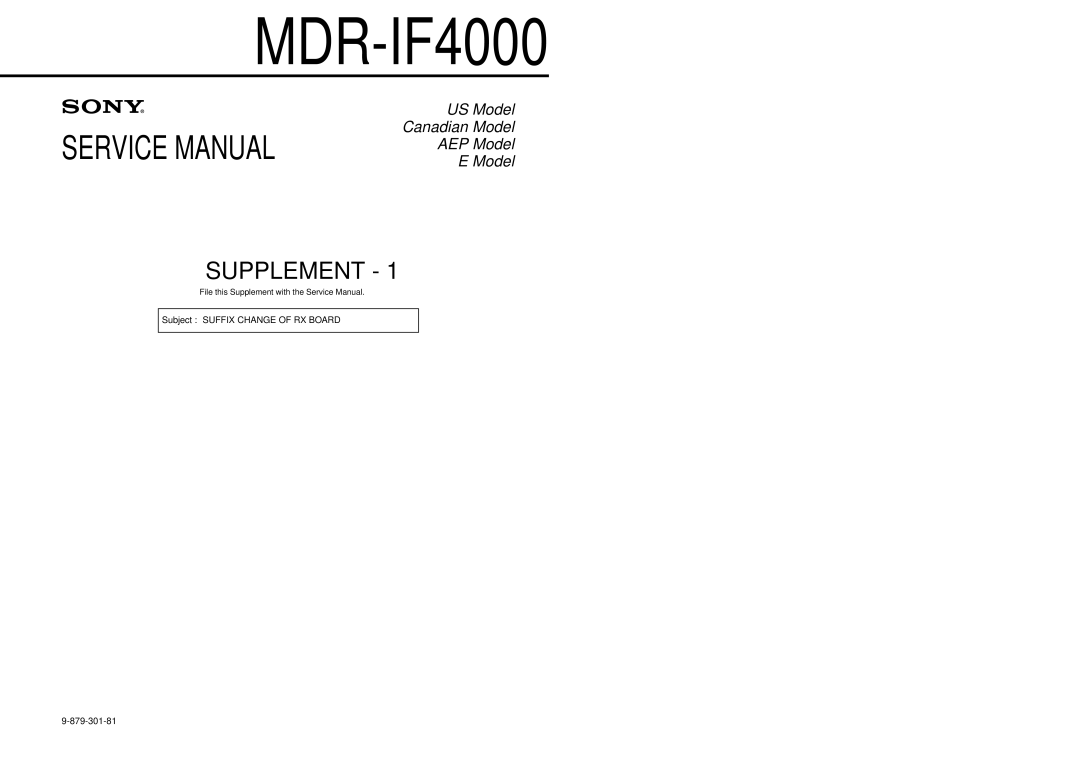 Sony MDR-IF4000 service manual Supplement 