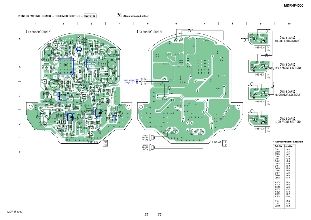 Sony MDR-IF4000 service manual PD1 Board CH Front Section CH Rear Section 