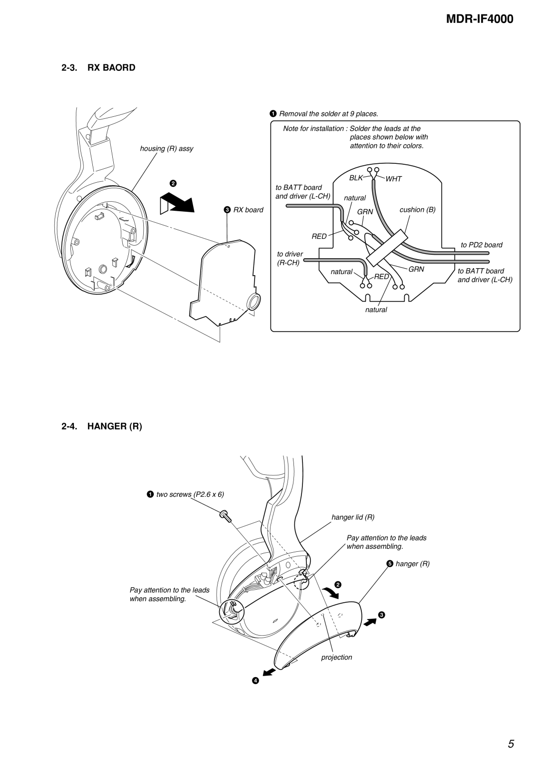 Sony MDR-IF4000 service manual RX Baord, Hanger R 