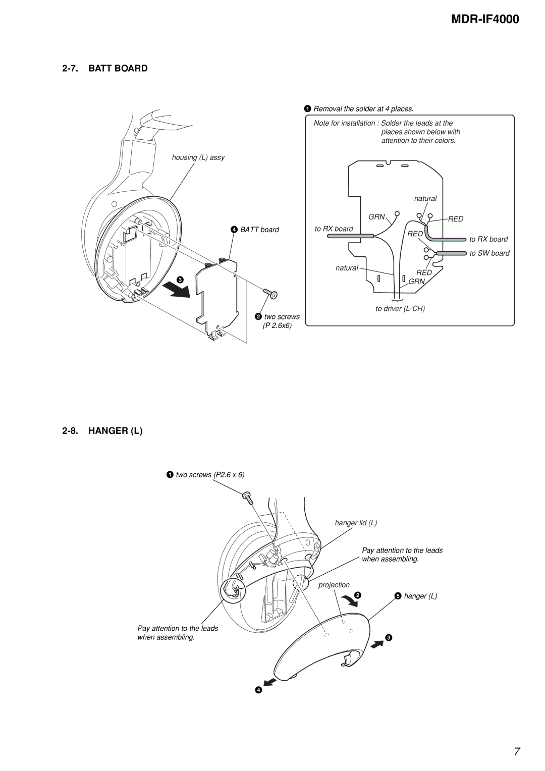 Sony MDR-IF4000 service manual Batt Board, Hanger L 