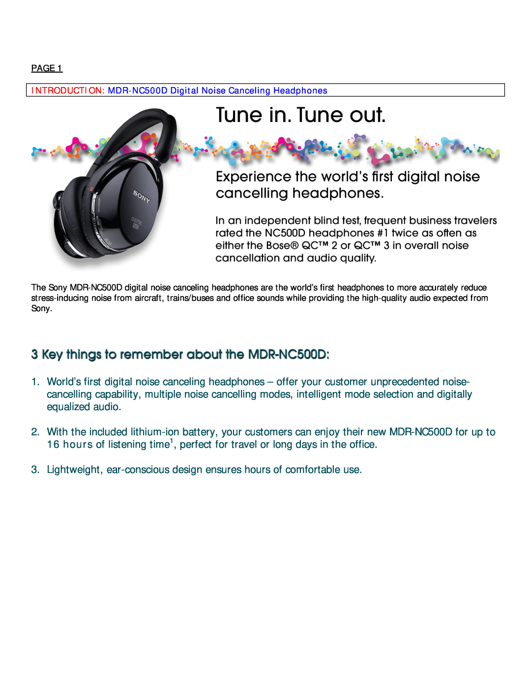 Sony MDR-NC500D manual Page 