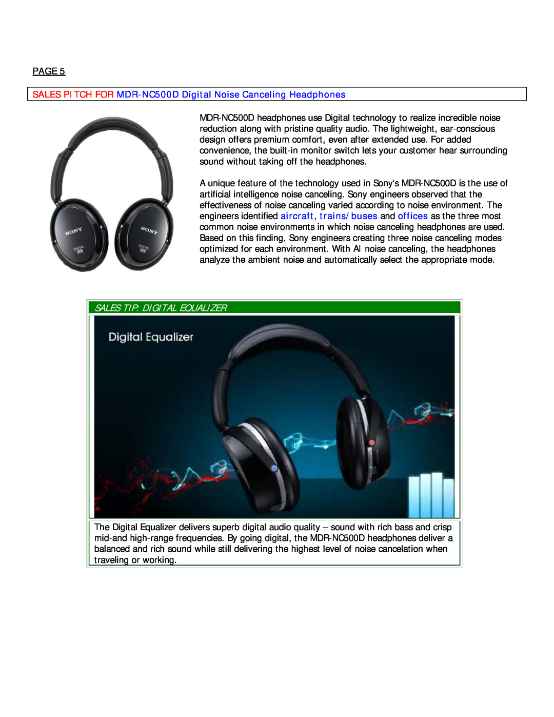Sony MDR-NC500D manual Page, Sales Tip Digital Equalizer 