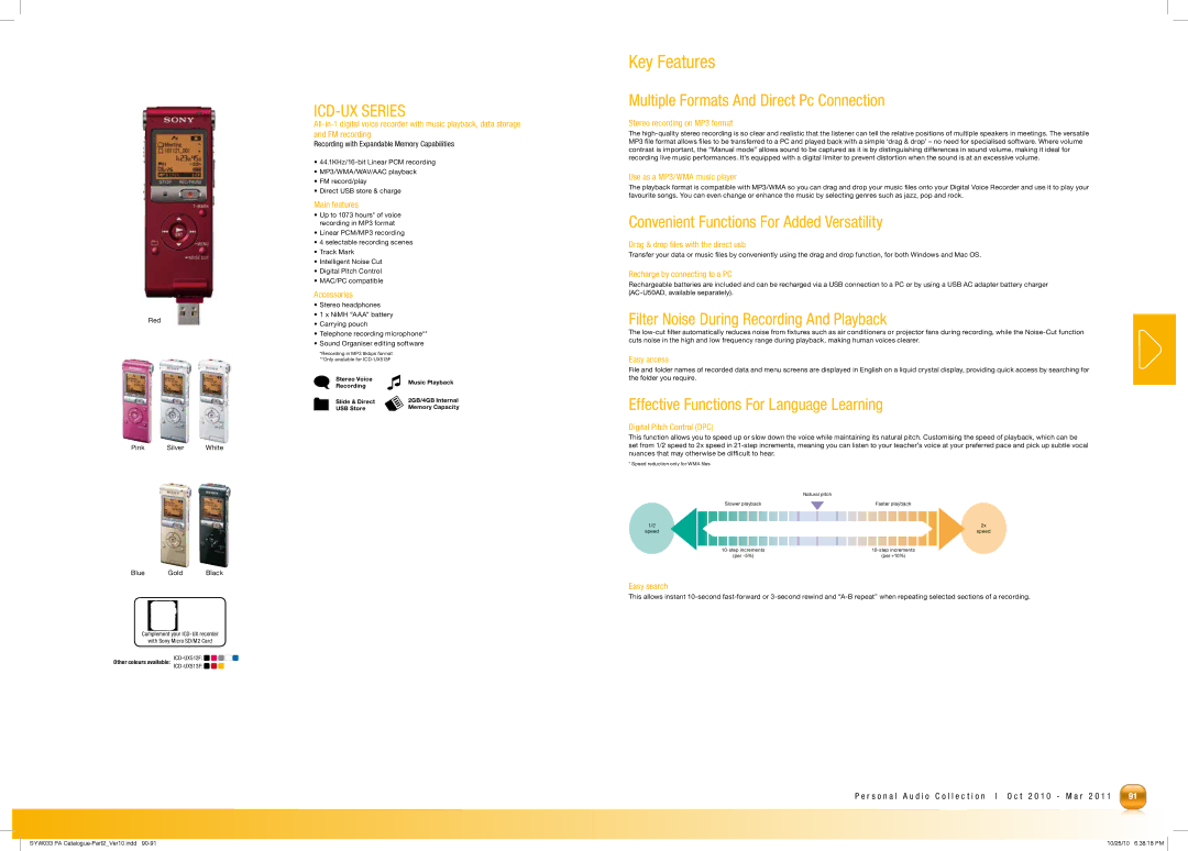 Sony MDRPQ4/PNK manual ICD-UX Series 