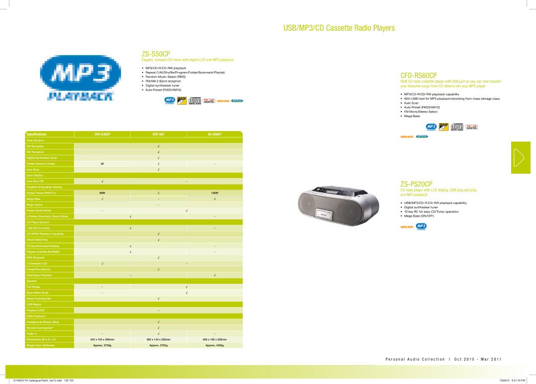 Sony MDRPQ4/PNK manual CFD-S35CP, CFD-S07, ZS-S50CP 