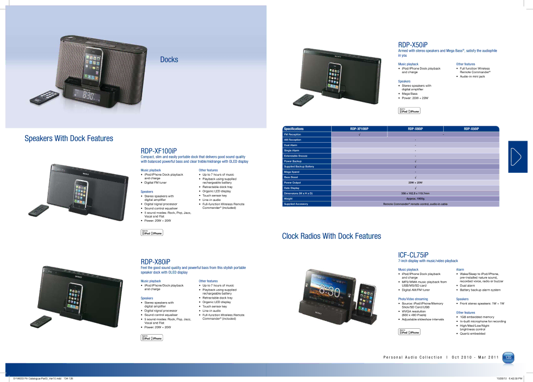 Sony MDRPQ4/PNK manual Speakers With Dock Features, RDP-X80iP RDP-X50iP 