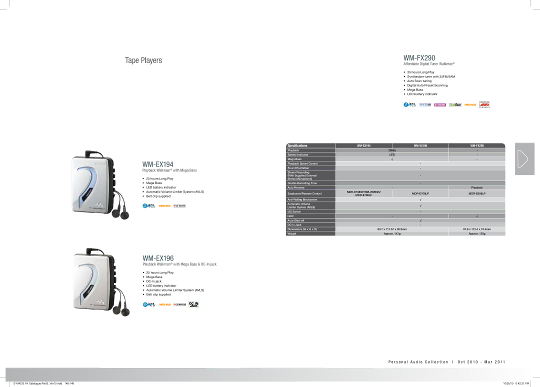 Sony MDRPQ4/PNK manual WM-EX194 WM-EX196 WM-FX290 Playback, Battery Indicator, Earphones/Remote Control 