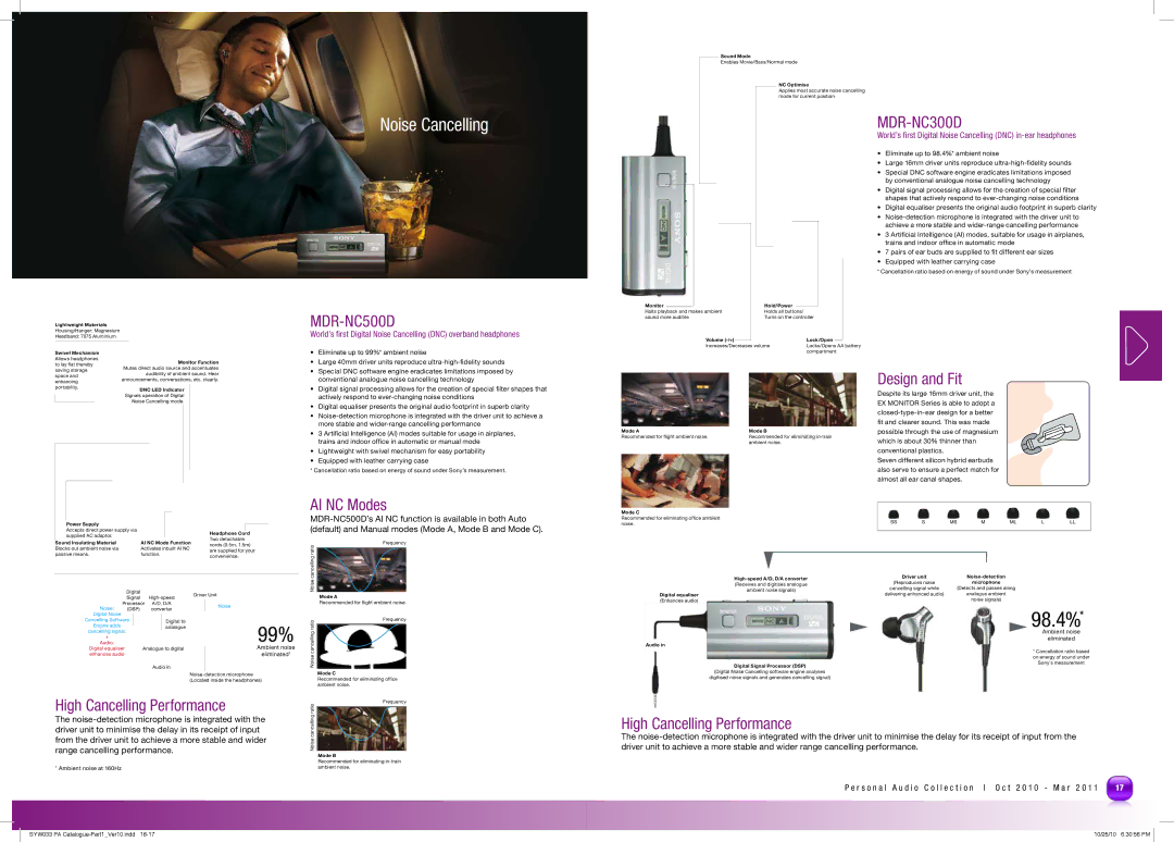 Sony MDRPQ4/PNK manual Noise Cancelling, MDR-NC300D, MDR-NC500D 