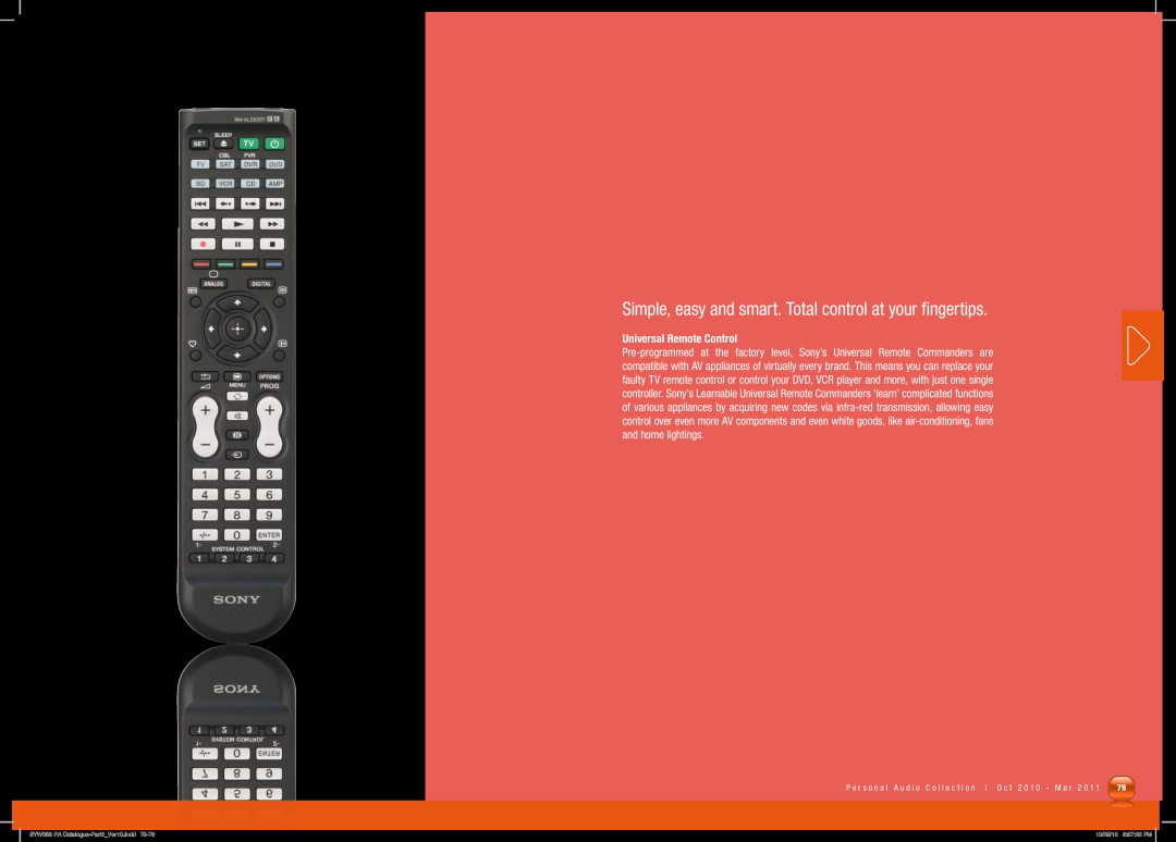 Sony MDRPQ4/PNK manual Universal Remote Control 