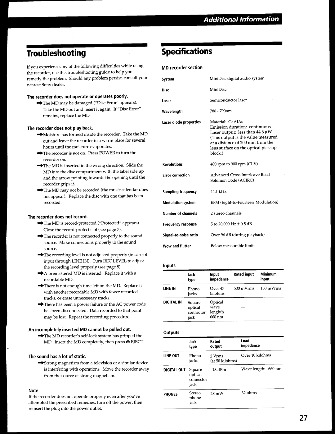 Sony MDS-302 manual 