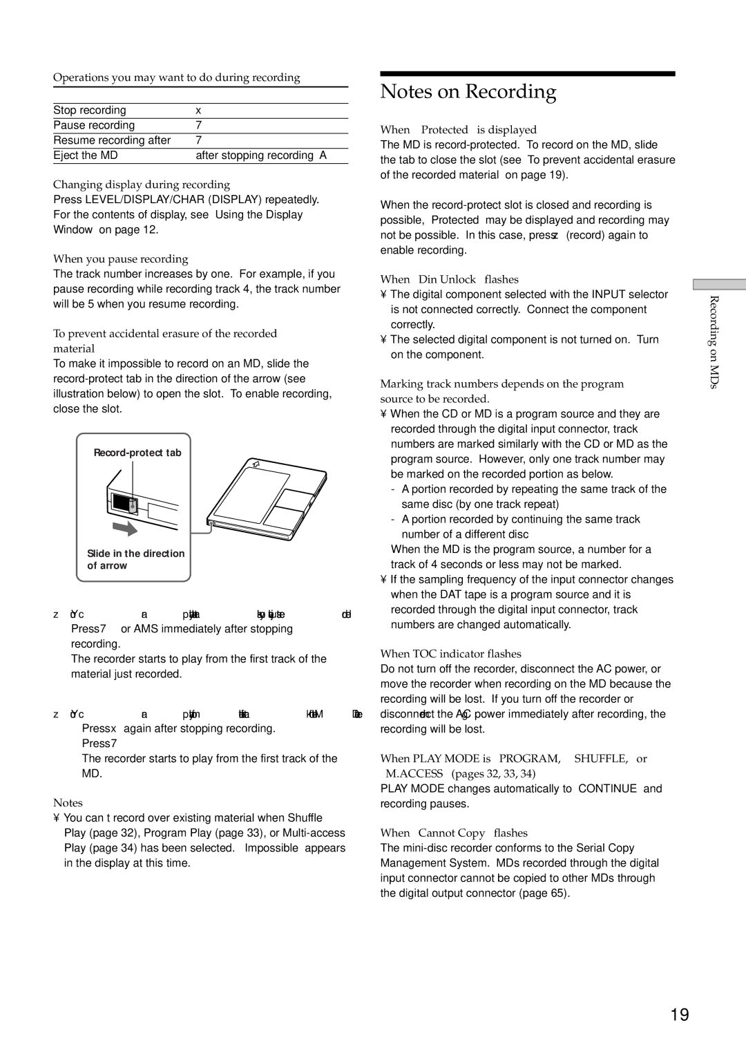 Sony MDS-E12 Operations you may want to do during recording Press, Changing display during recording, Recording on MDs 