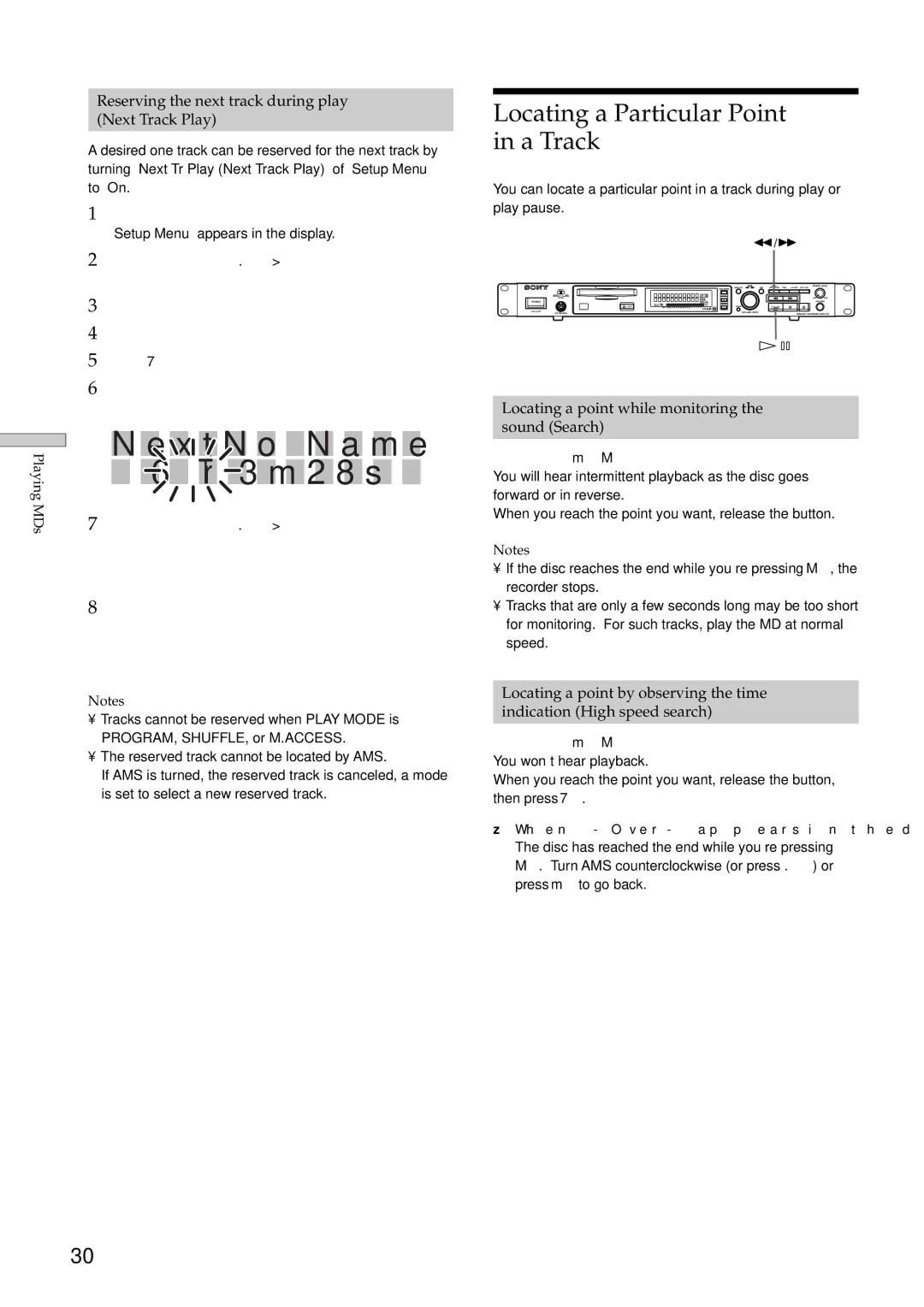 Sony MDS-E12 operating instructions X t N o N a m e 6 Tr 3 m 2 8 s, Locating a Particular Point in a Track 