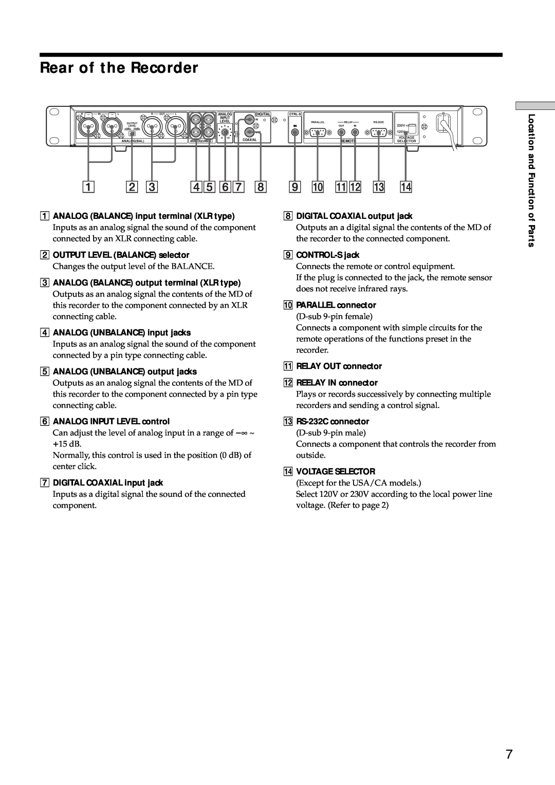 Sony MDS-E12 operating instructions Rear of the Recorder, 12 3, q qaqs qd qf 