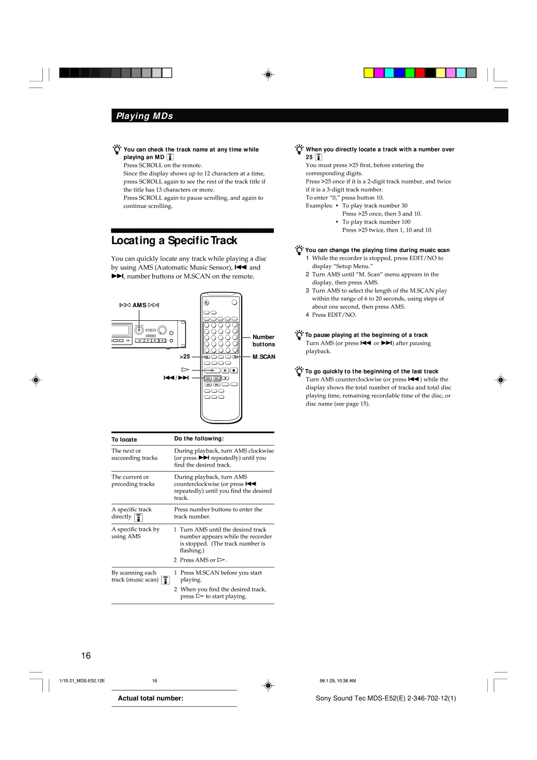 Sony MDS-E52 manual Locating a Specific Track 