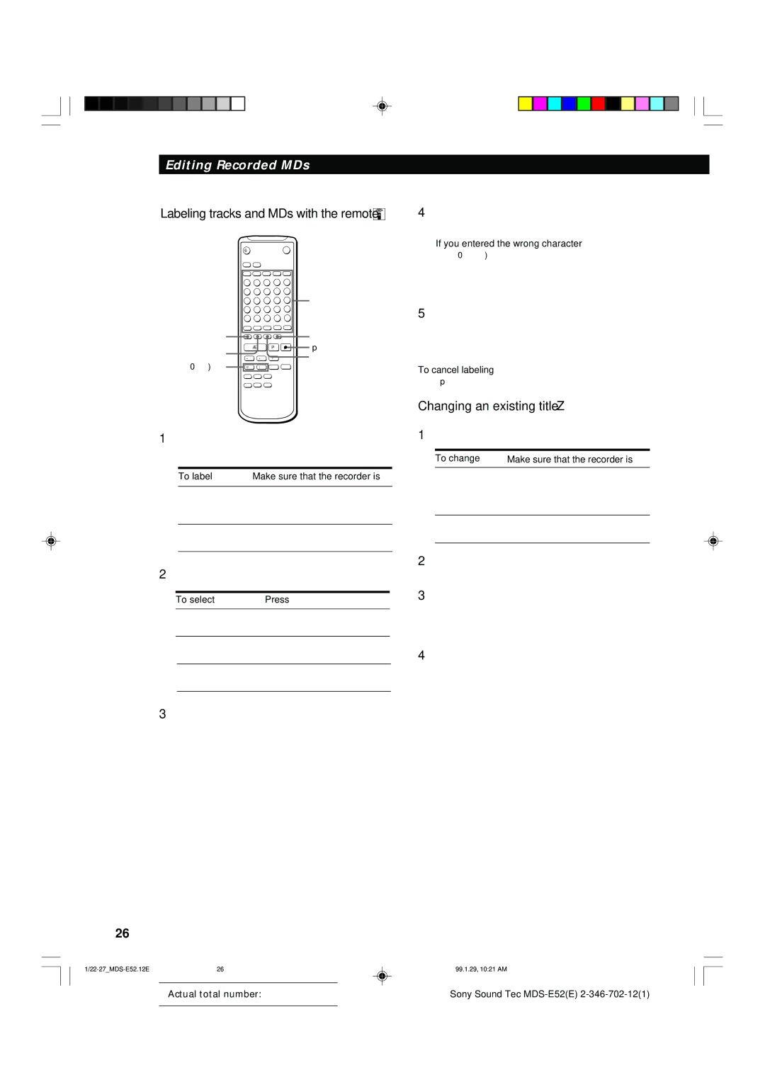 Sony MDS-E52 manual Changing an existing title Z, To label Make sure that the recorder is, To select Press 