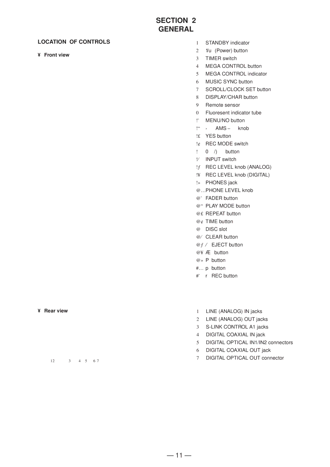 Sony MDS-JB920 service manual Section General, Location of Controls, Front view Rear view 