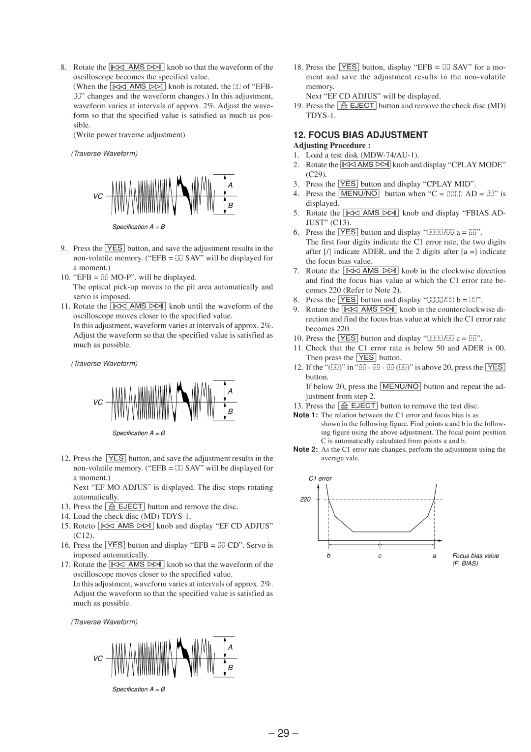 Sony MDS-JB920 service manual Focus Bias Adjustment 