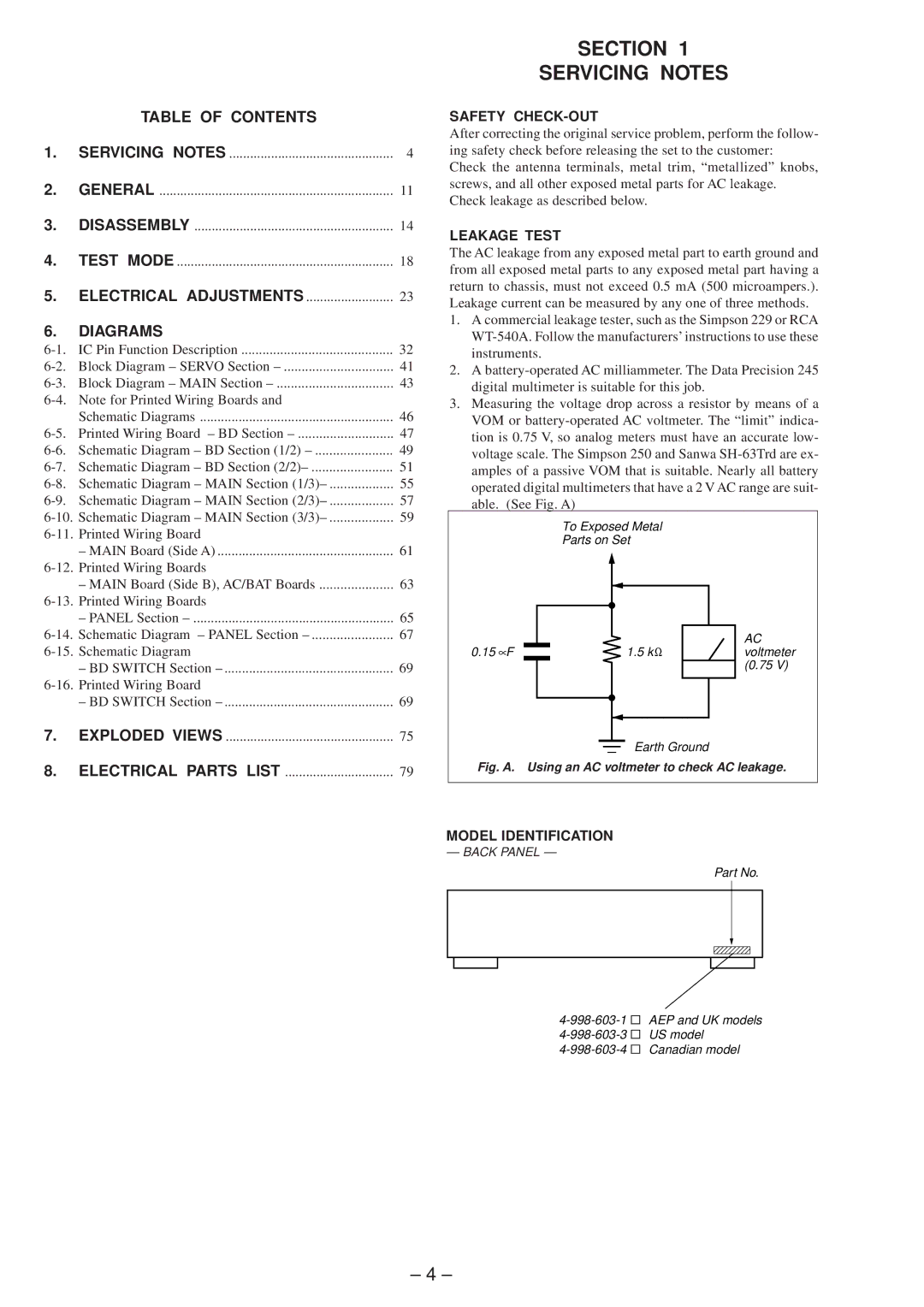 Sony MDS-JB920 service manual Section Servicing Notes, Table of Contents, Diagrams 