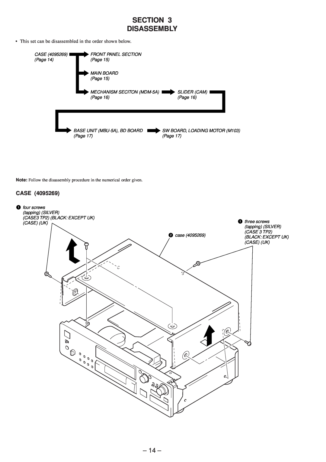 Sony MDS-JB920 service manual 14, Case, Section, Disassembly 