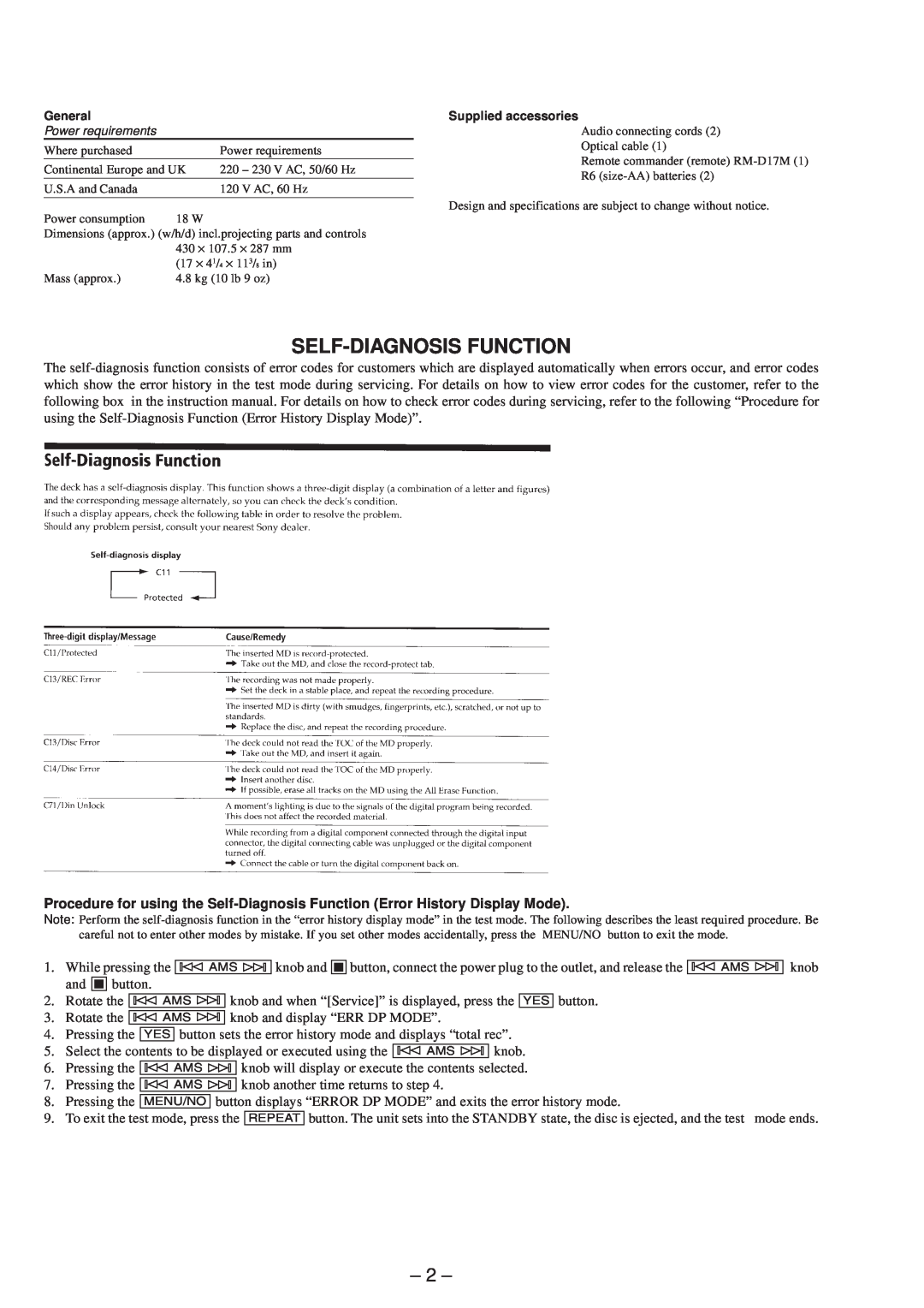 Sony MDS-JB920 service manual Self-Diagnosisfunction 