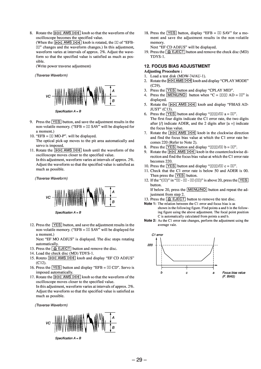 Sony MDS-JB920 service manual 29, Focus Bias Adjustment 