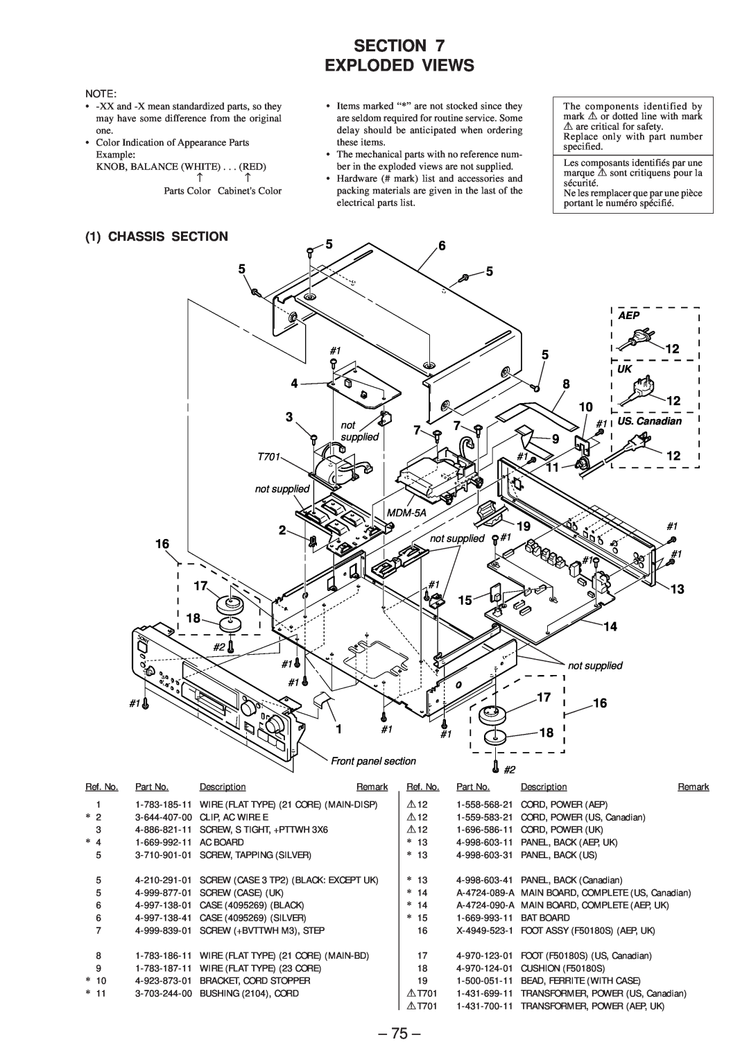 Sony MDS-JB920 service manual Section Exploded Views, 75, Chassis, 2 16 17 18, 15 14 