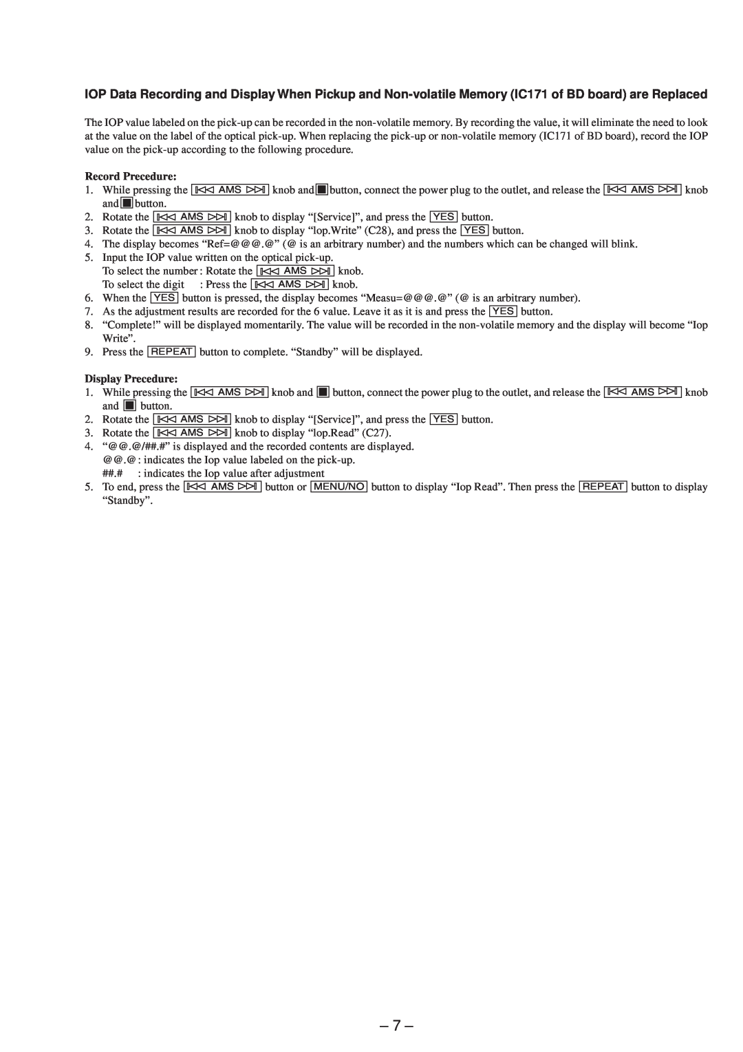 Sony MDS-JB920 service manual 7, Record Precedure, Display Precedure 