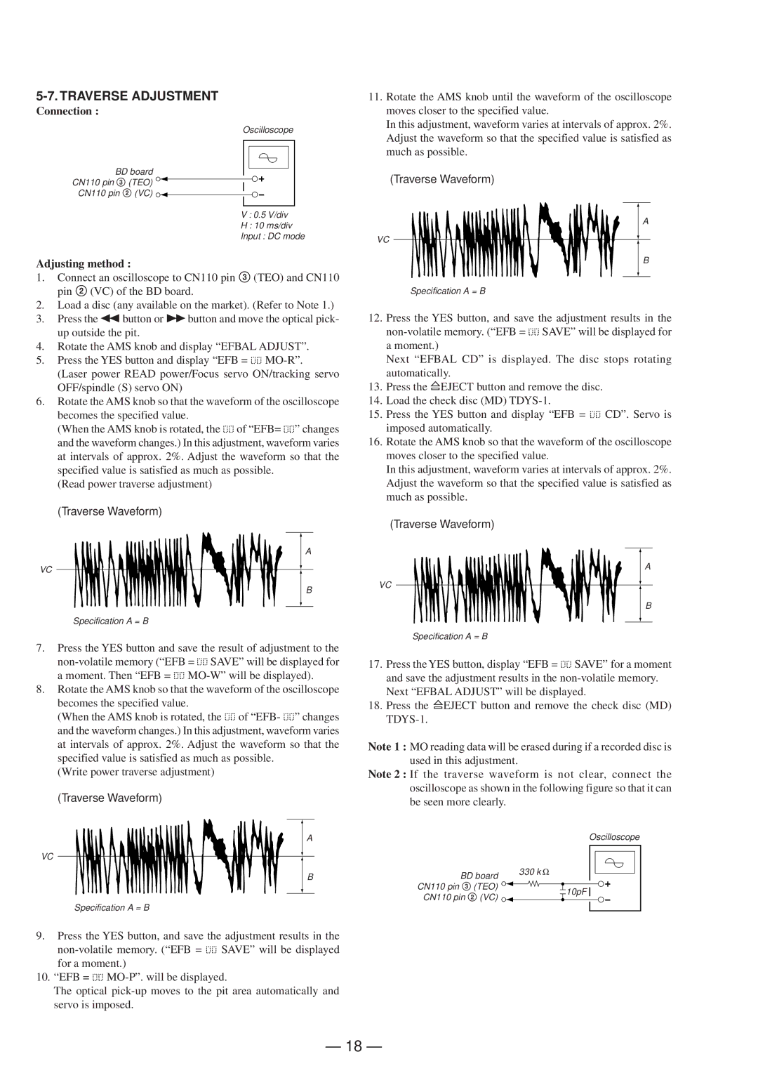 Sony MDS-JD320 service manual Traverse Adjustment, Traverse Waveform 