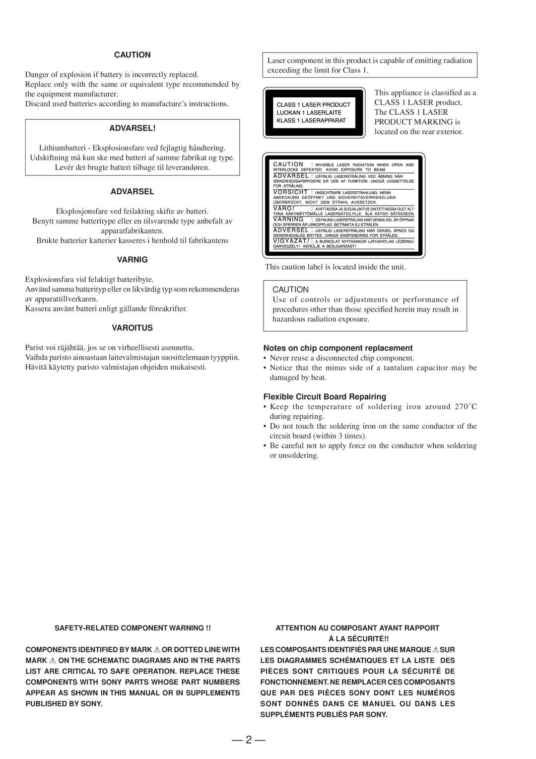 Sony MDS-JD320 service manual Varnig, Flexible Circuit Board Repairing 