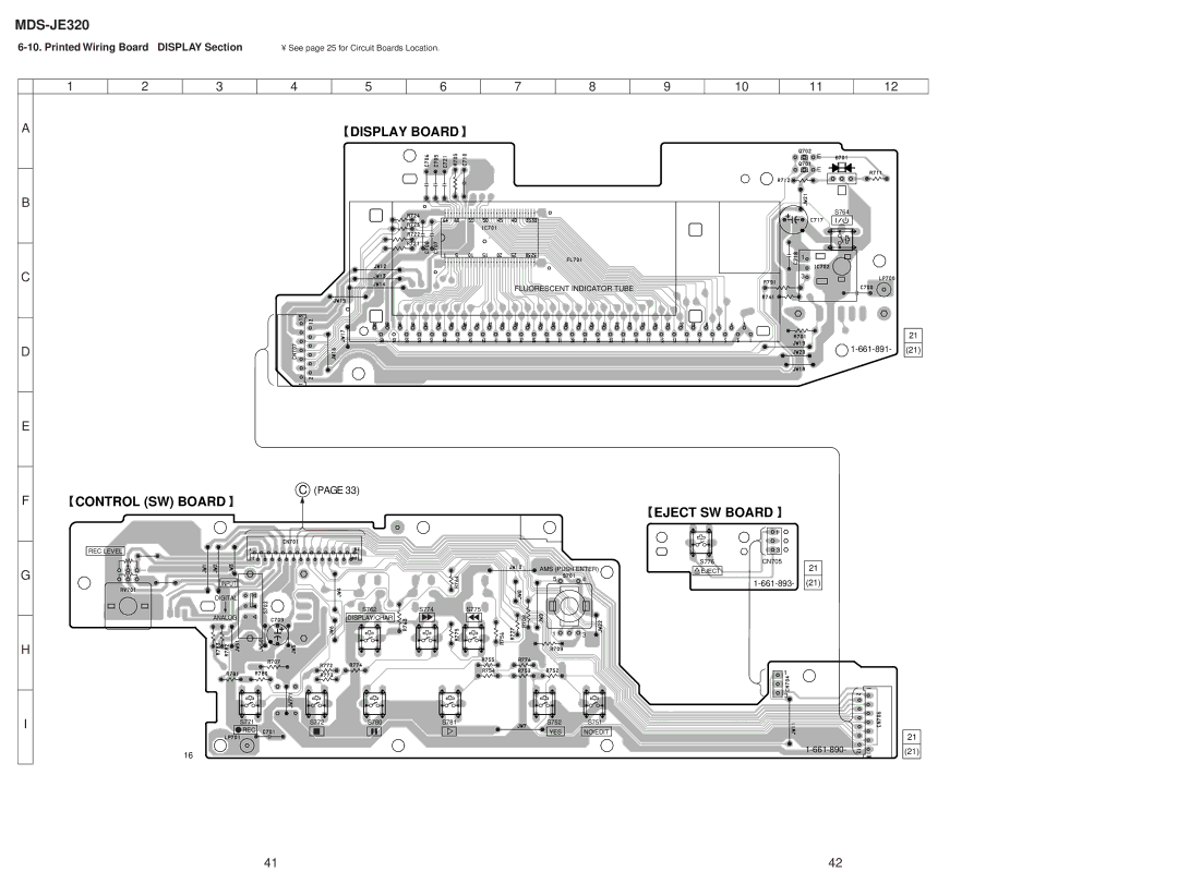 Sony MDS-JD320 service manual Display Board, Eject SW Board, Printed Wiring Board Display Section 