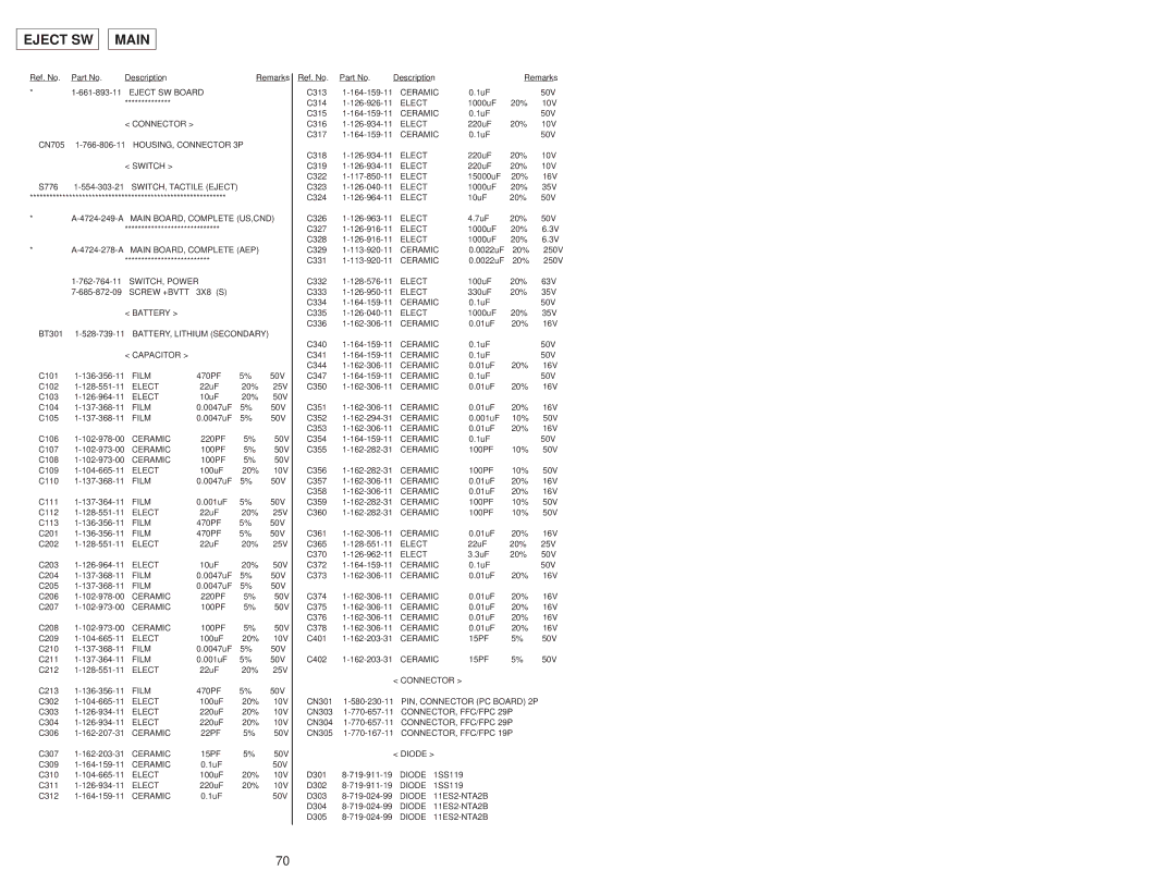 Sony MDS-JD320 service manual Eject SW Main 