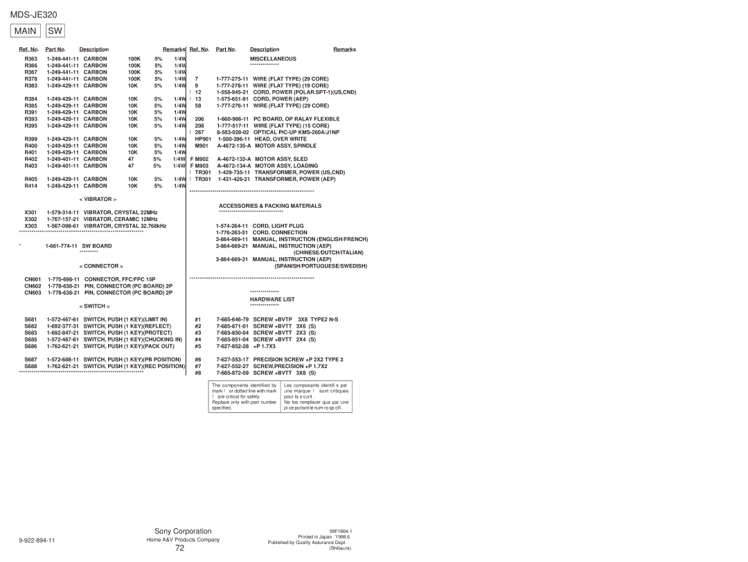 Sony MDS-JD320 service manual MDS-JE320 Main 