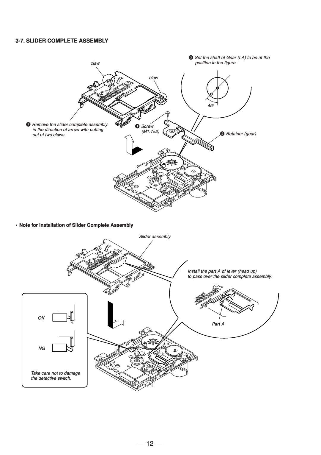 Sony MDS-JD320 service manual Note for Installation of Slider Complete Assembly 