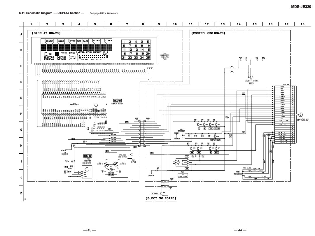 Sony MDS-JD320 service manual Schematic Diagram - DISPLAY Section, MDS-JE320, Page, See page 26 for Waveforms 