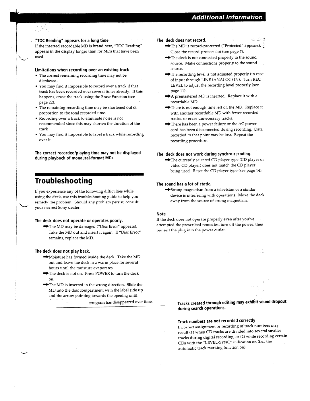 Sony MDS-JE510, MDS-JE500 manual 