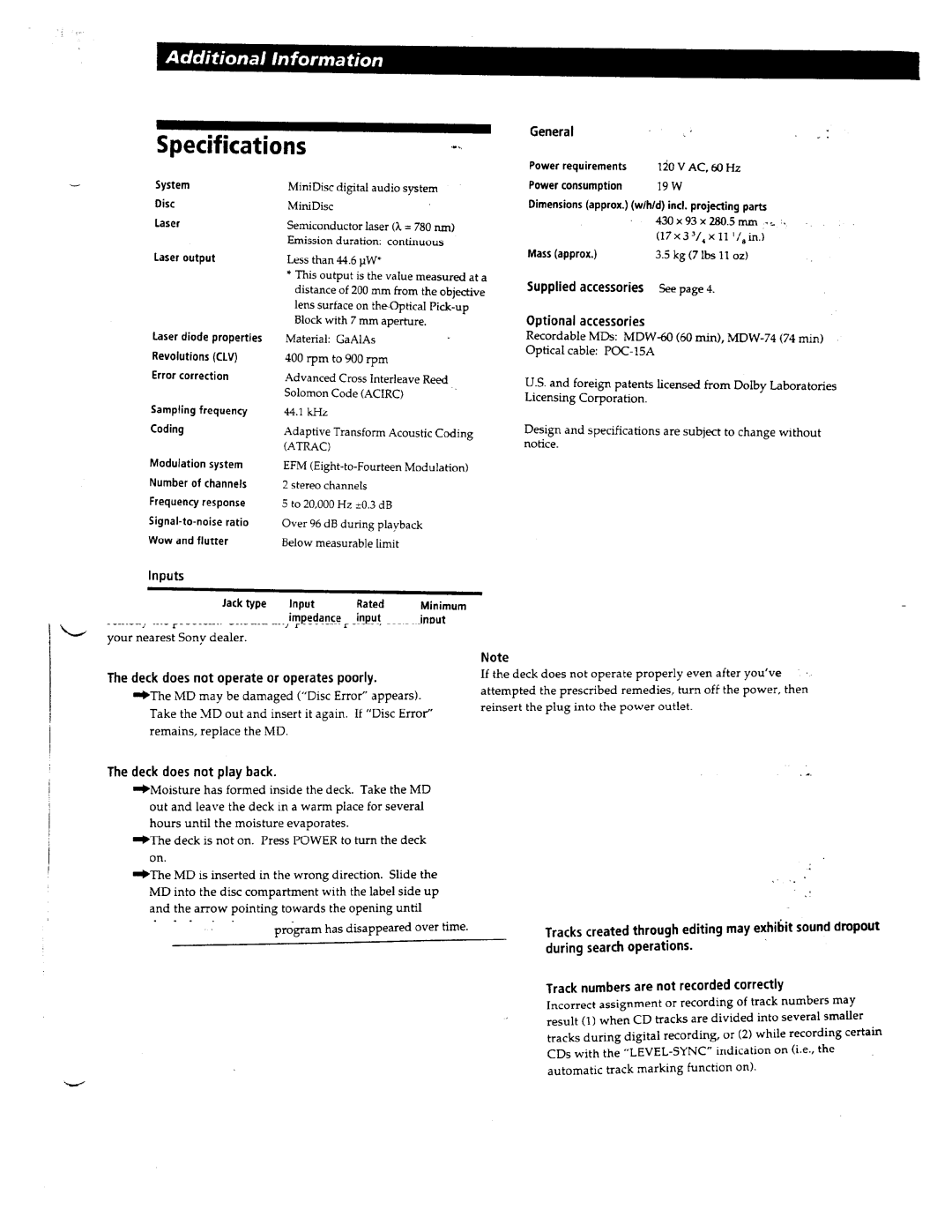 Sony MDS-JE500, MDS-JE510 manual 