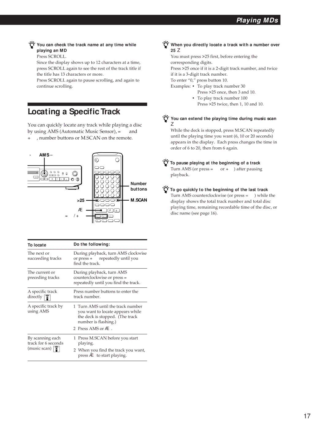 Sony MDS-JE500 operating instructions Locating a Specific Track 