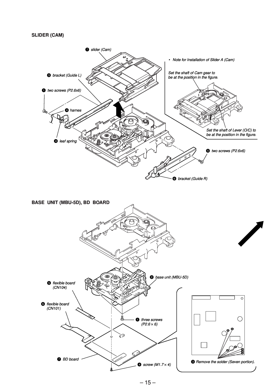 Sony MDS-JE530 service manual 15, Slider Cam, BASE UNIT MBU-5D,BD BOARD 
