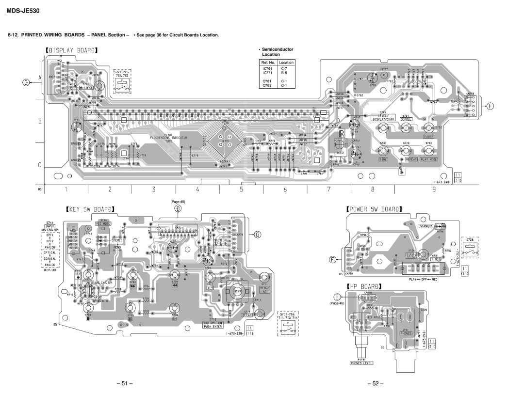 Sony MDS-JE530 service manual 51, 52, • Semiconductor Location 