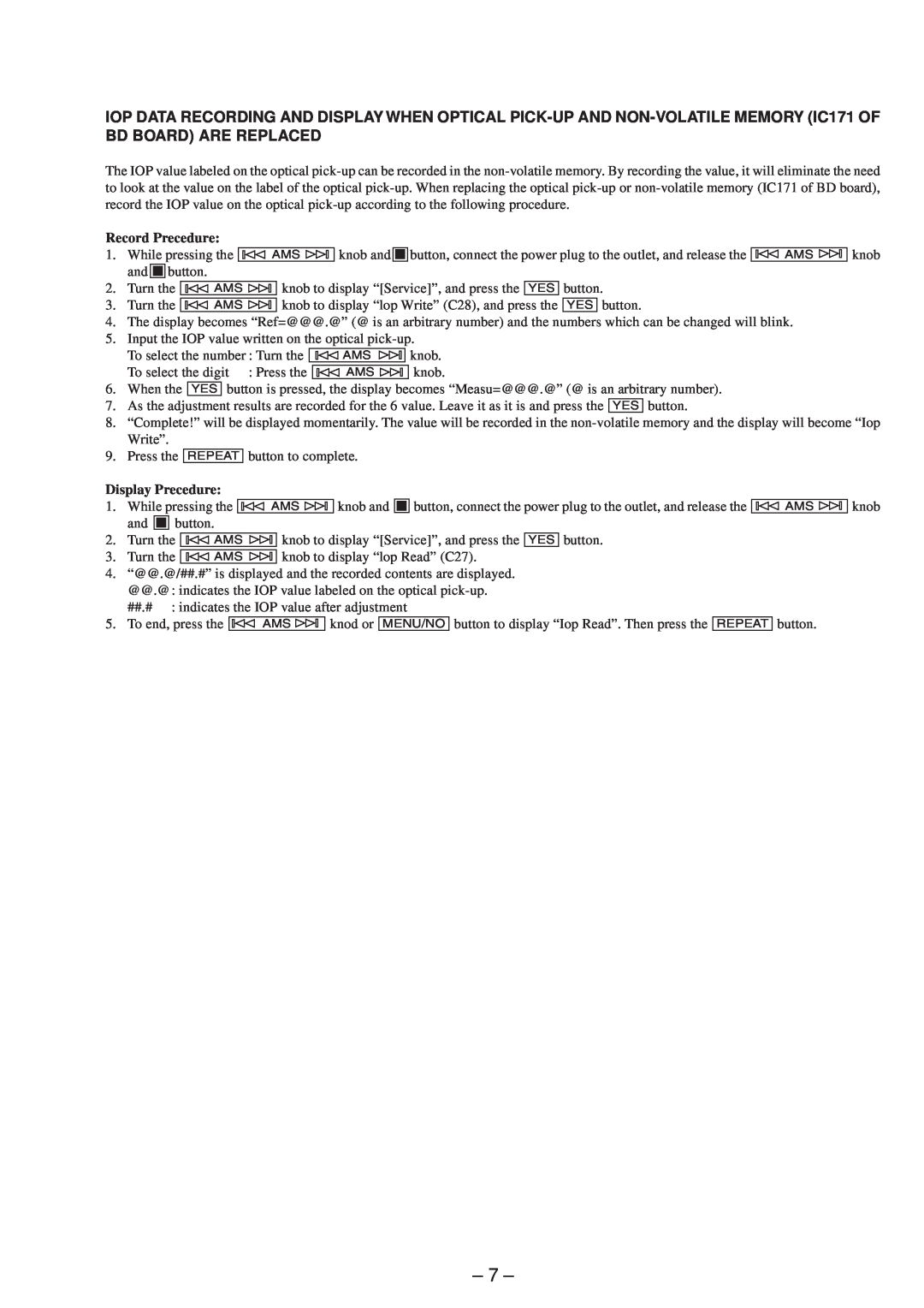 Sony MDS-JE530 service manual 7, Record Precedure, Display Precedure 