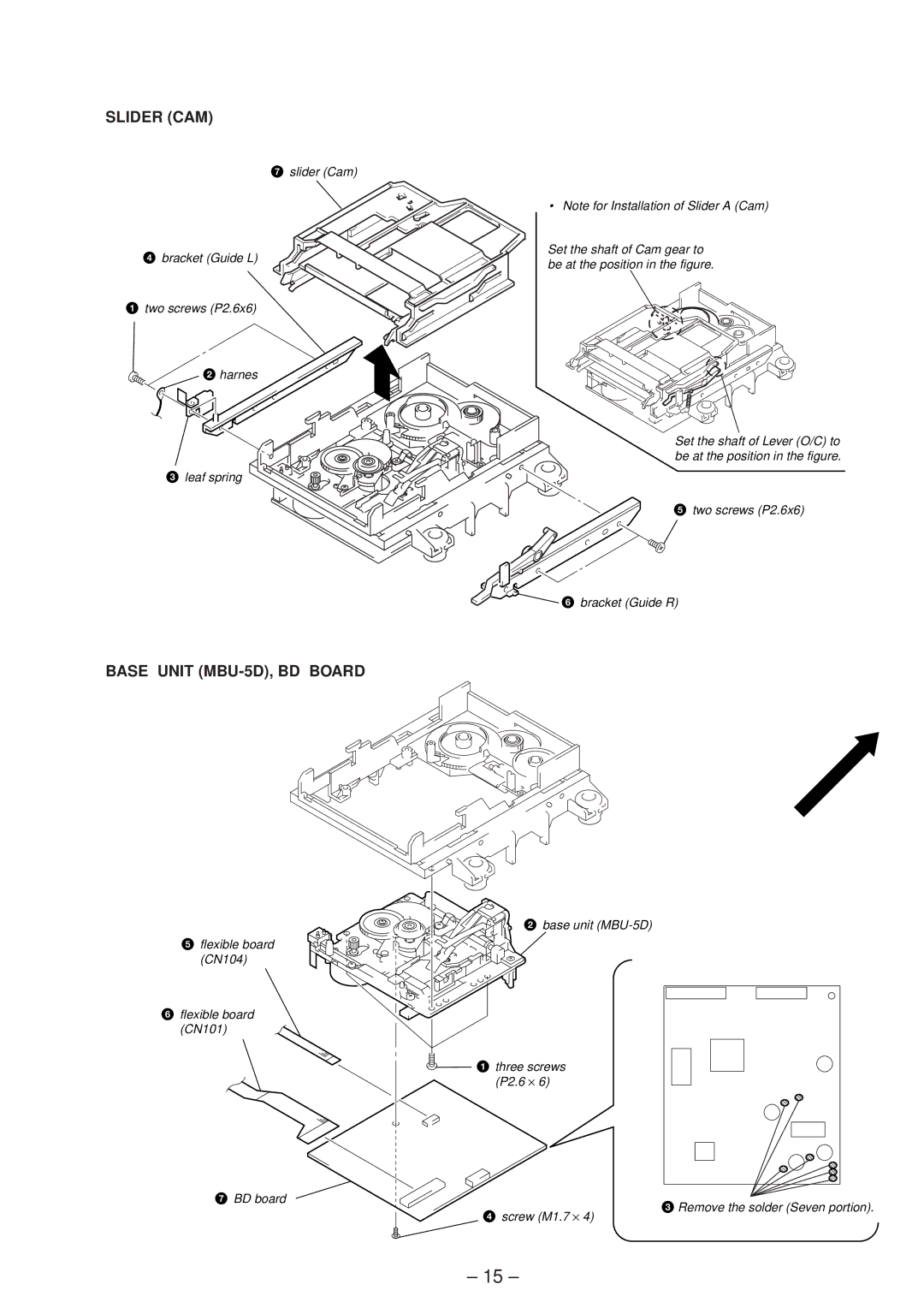 Sony MDS-JE630 service manual Slider CAM, Base Unit MBU-5D, BD Board 