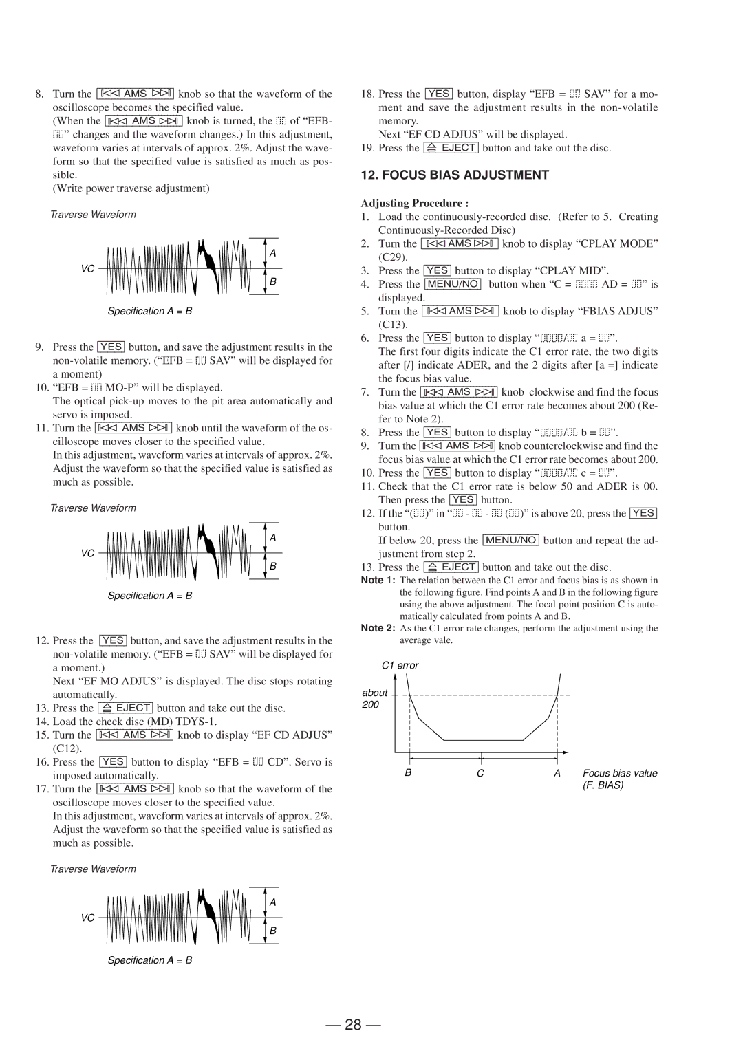 Sony MDS-JE630 service manual Focus Bias Adjustment 