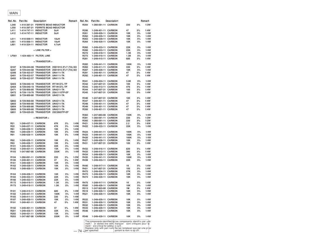 Sony MDS-JE630 service manual Ferrite Bead Inductor, Line Filter 