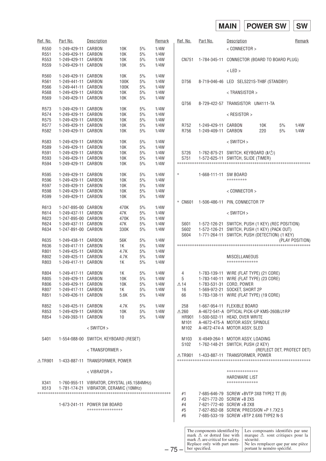 Sony MDS-JE630 service manual Main Power SW SW 