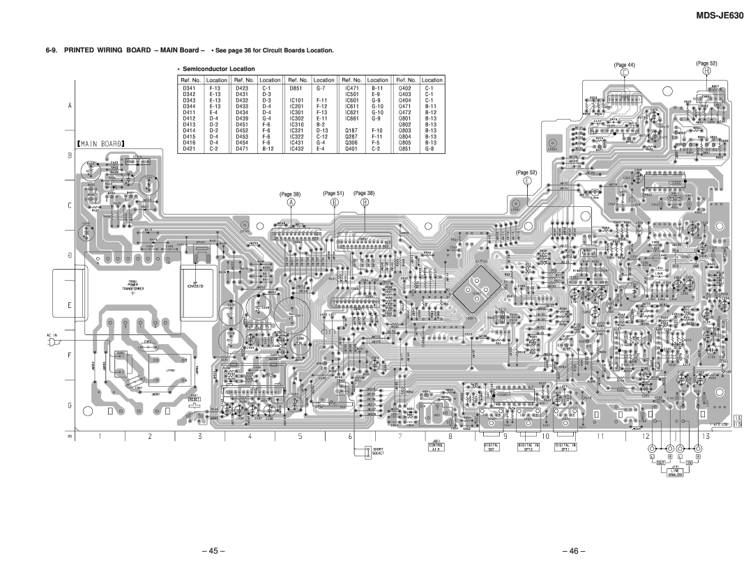 Sony MDS-JE630 PRINTED WIRING BOARD - MAIN Board - See, page 36 for Circuit Boards Location, Semiconductor Location 